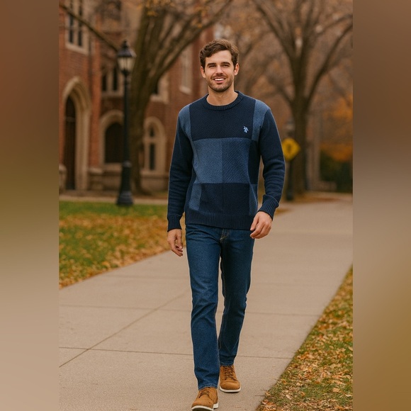 U.S. Polo Assn. Navy Patchwork Cotton Blend Sweater NWT Size Small - Picture 6 of 12
